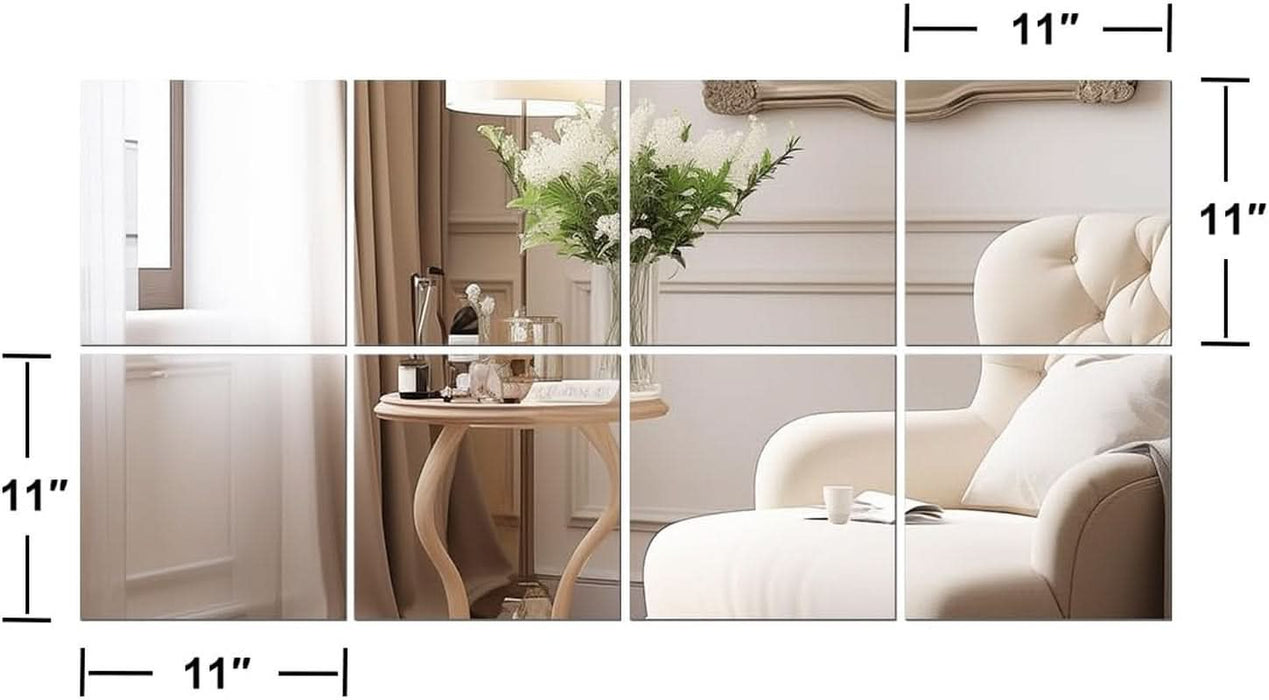 Home Gym Mirror Tiles 11'' X 11'' X 8PCS Full Body Mirror Full Length & Wall Mounted Mirrors Decorative for Home Gym, Door, Bedroom & Bathroom