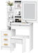 White Vanity Desk With Mirror Lights StorageDrawers