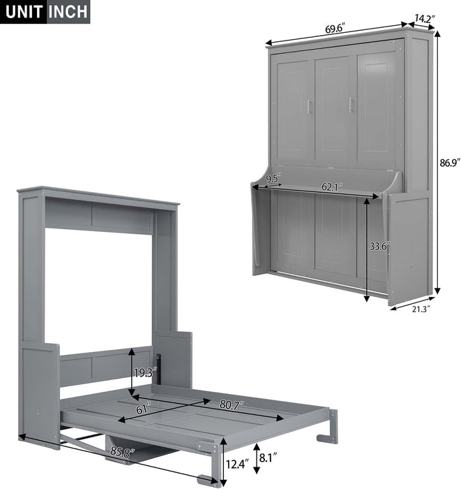 Gray Queen Murphy Bed With PremiumSolidWood Finish