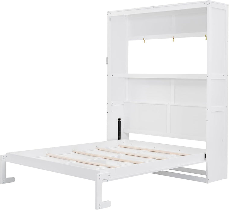 Queen Murphy Cabinet Bed Integrated Shelving White