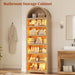 79.4" Tall Arched Cabinet,Bookcase with Storage,Mid-Century Modern 7-Tier Bookshelf with RGB Light,2 Book Risers,Adjustable Shelf Offering More Space for Living Room,Kitchen,Home Office(Oak)