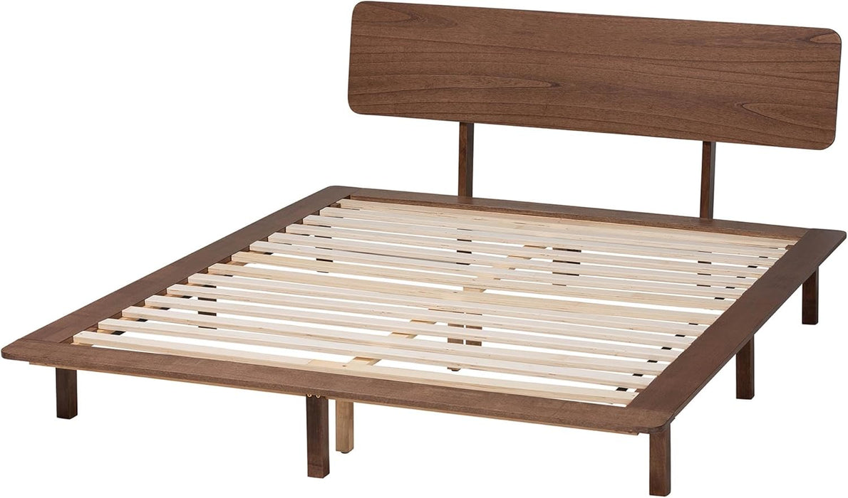 Alyssa Japandi Walnut Brown Wood Queen Size Platform Bed