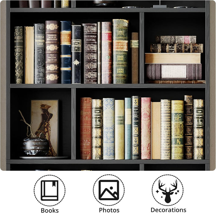 4-Tier Bookcase with Doors, Tall Storage Bookshelf, Black