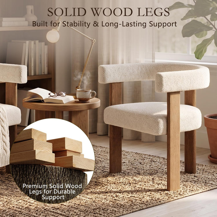 Boucle Dining Chairs Set of 4, Mid Century Modern Dining Room Chairs with Solid Wood Legs, Terry Fabric Upholstered Kitchen Chairs, Accent Vanity Chair for Living Room (Cream,4)