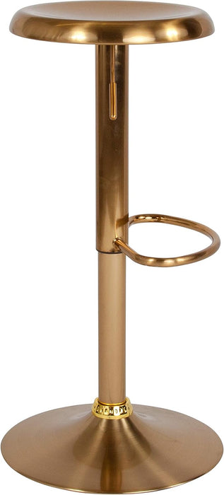 Madrid Series Adjustable Height Retro Metal Barstool with Footrest, Backless Adjustable Bar or Counter Height Swivel Stool, Gold