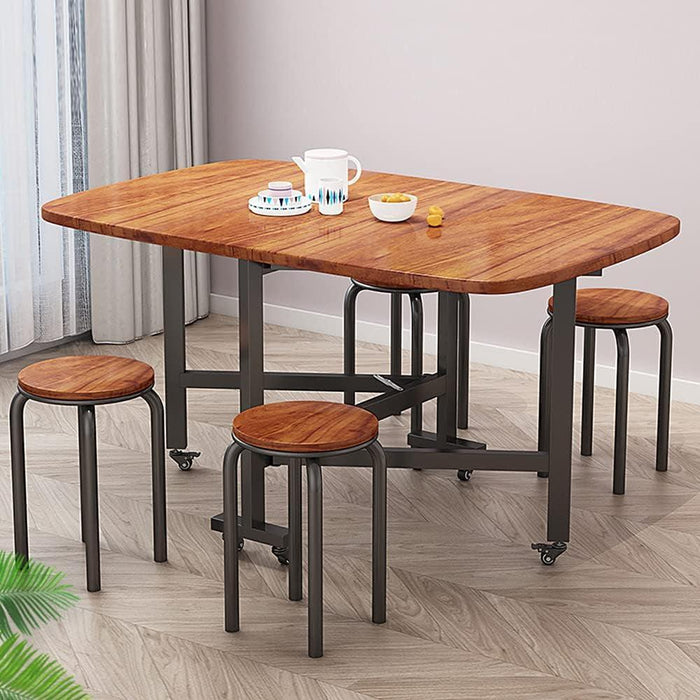 Multifunction Table Drop Leaf Dining Table - 47" Wooden Foldable Kitchen Table with 6 Wheels (Brown)