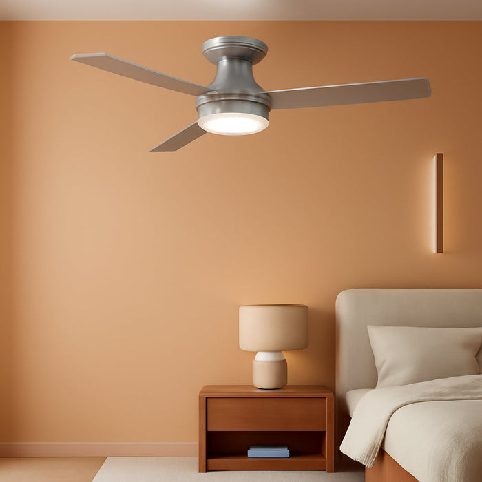 Ceiling Fans with Lights, 42 Inch Low Profile Ceiling Fan with Light and Remote Control, Flush Mount, Reversible, 3CCT, Dimmable, Noiseless, Silver Ceiling Fan for Bedroom, Indoor/Outdoor Use