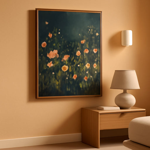 Wood Framed Vintage Wildflower Wall Art, Dark Green Moody Flower Botanical Wall Decor Paintings, Nature Floral Landscape Artwork Posters Prints Pictures for Living Room Bedroom 8X10 Inch