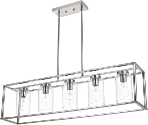 Brushed Nickel Five Light Linear Pendant Luminaire