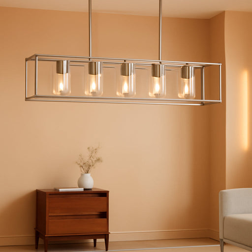 Brushed Nickel Five Light Linear Pendant Luminaire