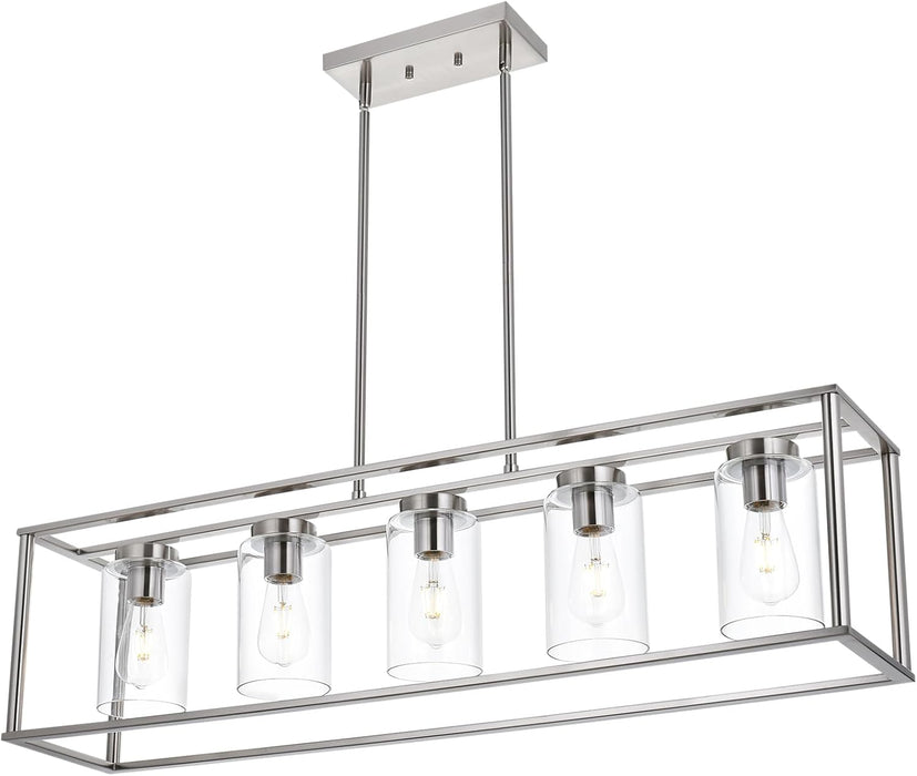 Brushed Nickel Five Light Linear Pendant Luminaire