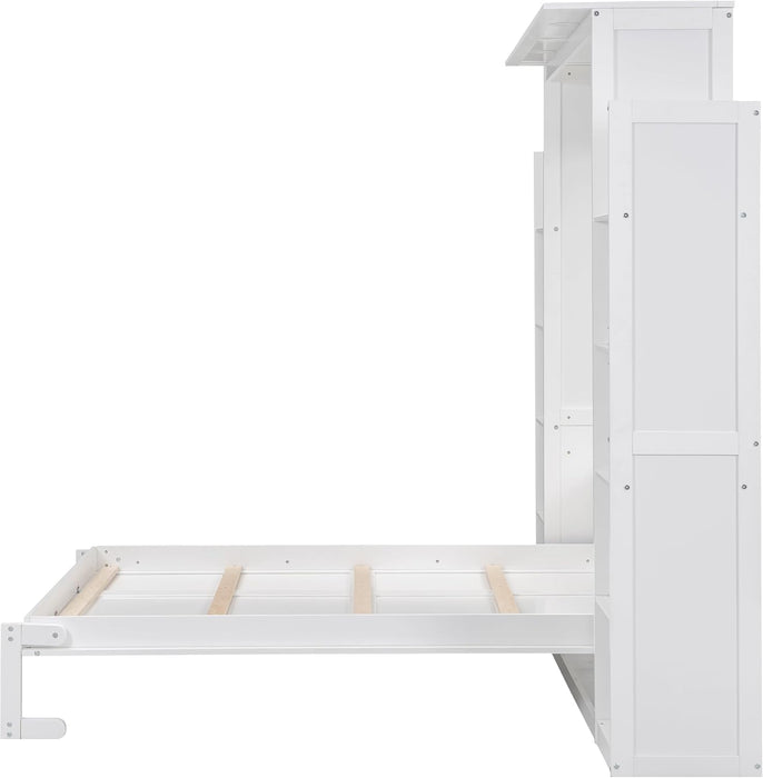 Full Murphy Bed White With BuiltInStorageShelves LED