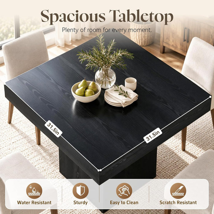 31.5" Square Dining Table for 2-4, Small Black Kitchen Table with 4.5" Thick-Profile Top and Sturdy Pedestal Base for Apartment & Small Spaces