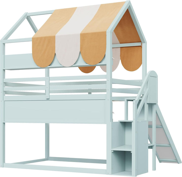 Full Size Bunk Bed With Slide EmeraldGreenFinishCoat