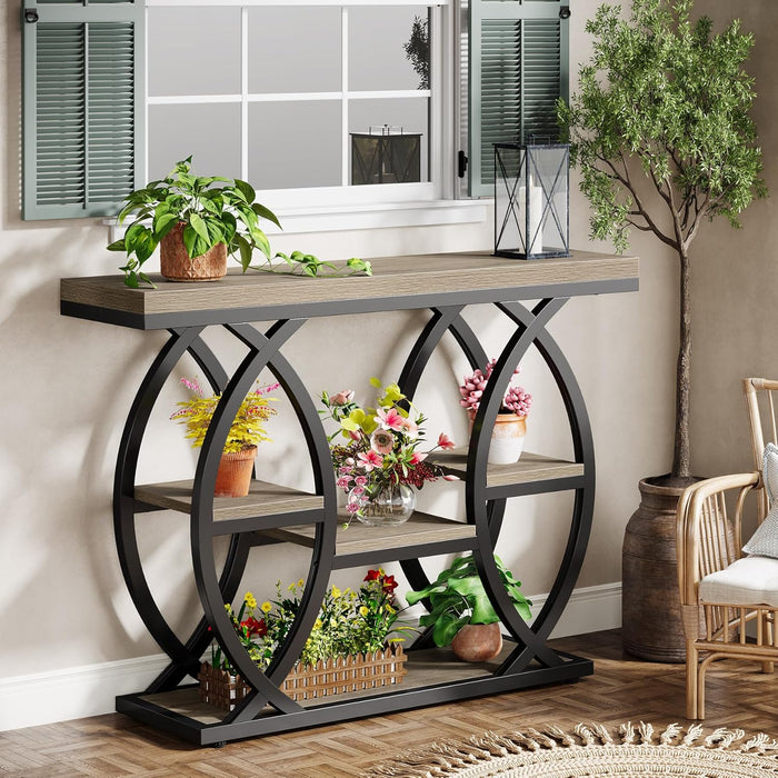 39.4" Console Table, Industrial 4-Tier Sofa Table Entryway Table with Storage Shelves, Narrow Wood Accent Tables with Metal Frame for Small Spaces, Hallway, Foyer, Grey