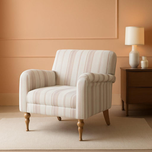 Modern Accent Chair with Arms and Wooden Legs, Comfy Upholstered Armchair for Living Room, Bedroom (Stripe Pattern, Tan)