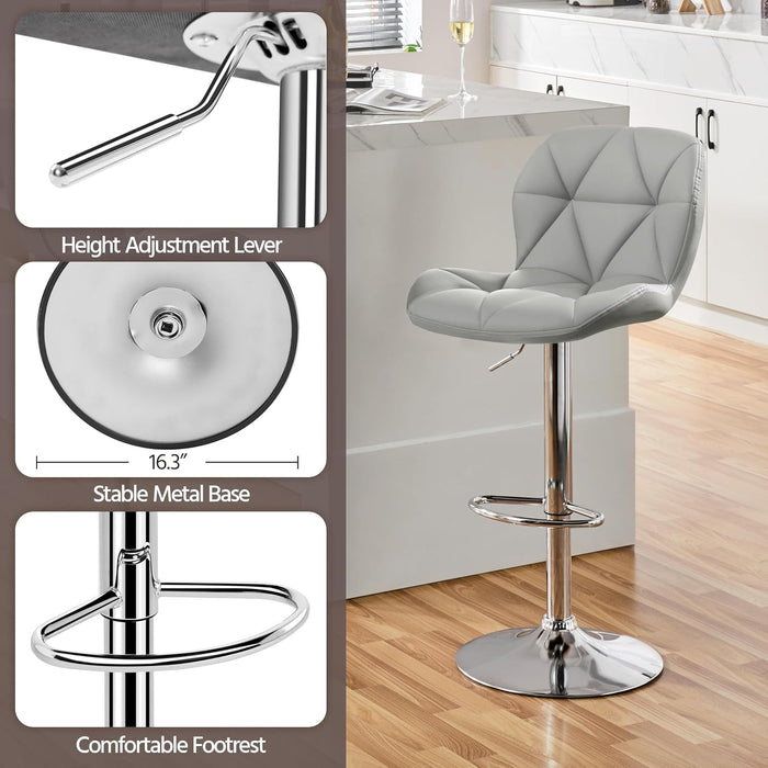 Bar Stools Set of 4, PU Leather Swivel Barstools, Height Adjustable Counter Stools with Backrest Fot Kitchen Home Bar, Light Grey