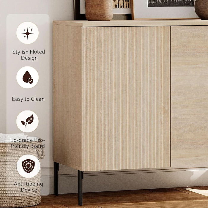 63" Sideboard Buffet Cabinet with 4 Doors and Adjustable Shelves, Fluted Storage Cabinet, Modern Credenza Coffee Bar Wine Bar Table for Kitchen, Dining Room, Living Room,Beige