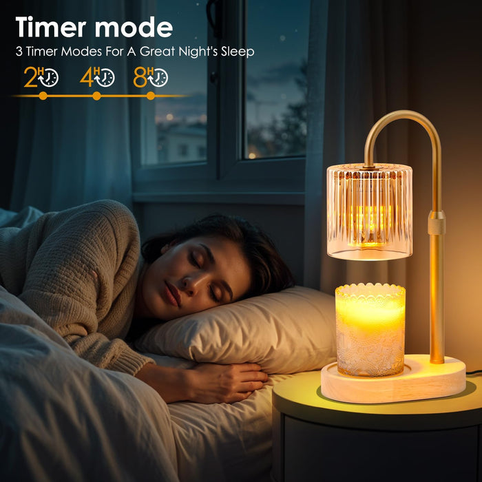 Candle Warmer Lamp with Timer: Modern Style Adjustable Height Candle Warmer Lamp Home Decor Safe Flame Free for Wax Blocks and Jar Candles
