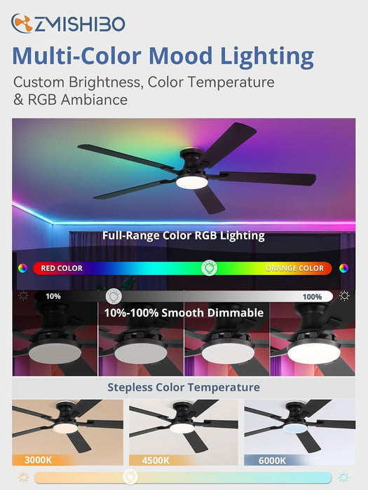 Smart Ceiling Fan Wireless App Control Matte Black Indoor
