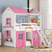 TwinOverTwin HousePlayhouse Bunk Bed PinkWhite Windows