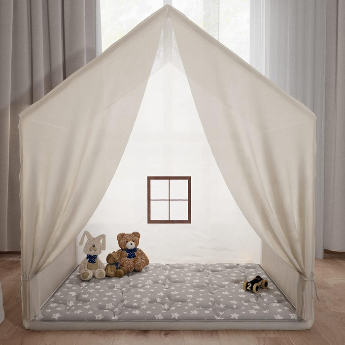 Rectangle Kids Play Mat for Kids Tent Indoor & Outdoor Toddler Tent, Non Slip Kids Play Tent Mat Large Kids Playhouse Tent Mat, Lovely Star Print Padded Washable Mat 53" L X 36" W