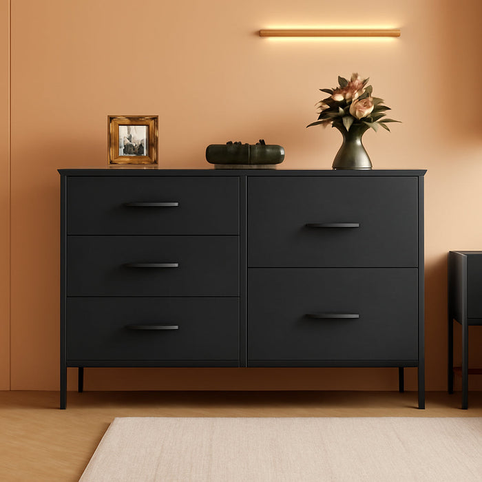 Dresser for Bedroom with 5 Drawers, Wide Bedroom Dresser with Drawer Organizers, Chest of Drawers, Fabric Dresser for Living Room, Closet, Hallway, Charcoal Black
