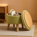 Storage Ottoman, Modern round Footrest with Soft Padded Seat, Teddy Velvet Footstool with Wood Legs, Accent Small Table or Plant Stand for Hallway, Living Room (Brilliant Green)