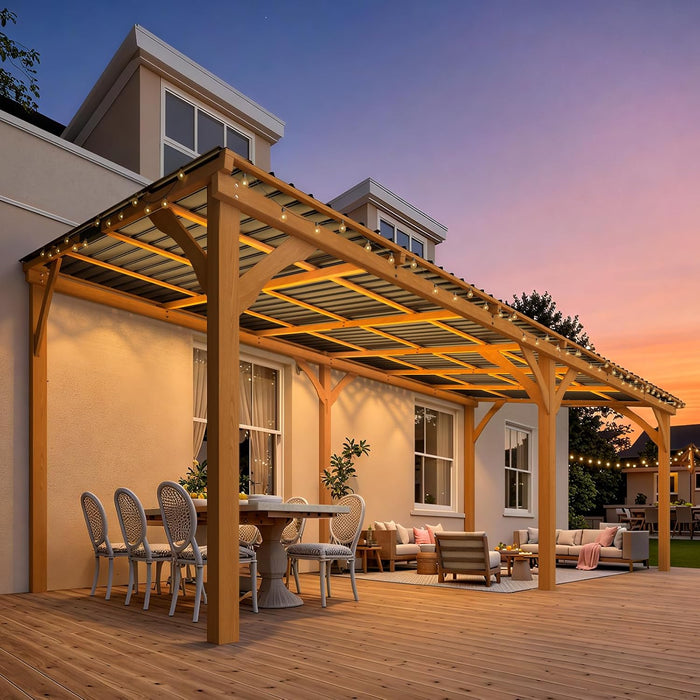 20' X 10' Outdoor Wood Gazebo for Patio, Large Outdoor Lean to Hardtop 10X20 Cedar Pergolas and Gazebos Clearance, Wall Mounted Wooden Gazebo Heavy Duty Awnings for Patio, Decks, Backyard