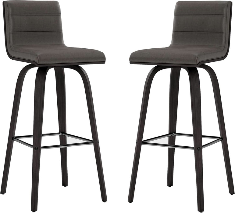 Size Color Options Vienna 30" Bar Height Barstool Brushed Wood Finish Faux Leather, Grey/Black