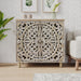 Handcrafted Oak Wood Cabinet With Floral Embellishments