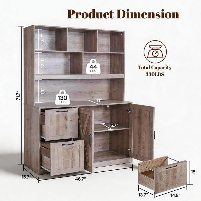 LightBrown Executive Bookshelf Printer Stand With Outlet