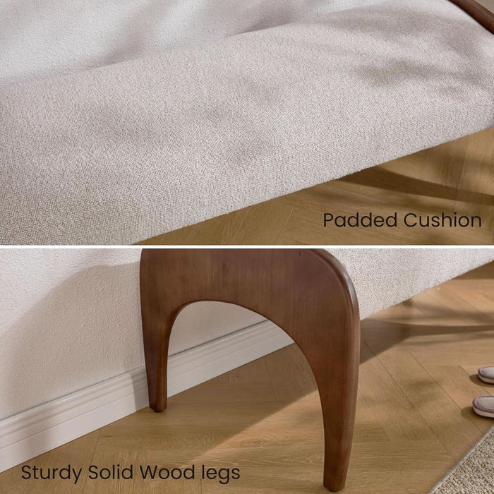 Modern 51" Wide Ottoman Bench, Long Entryway Bedroom Bench with Solid Wood Legs and Sherpa Upholstered Dining Bench Storage Bench for Living Room Indoor, Kitchen, Beige