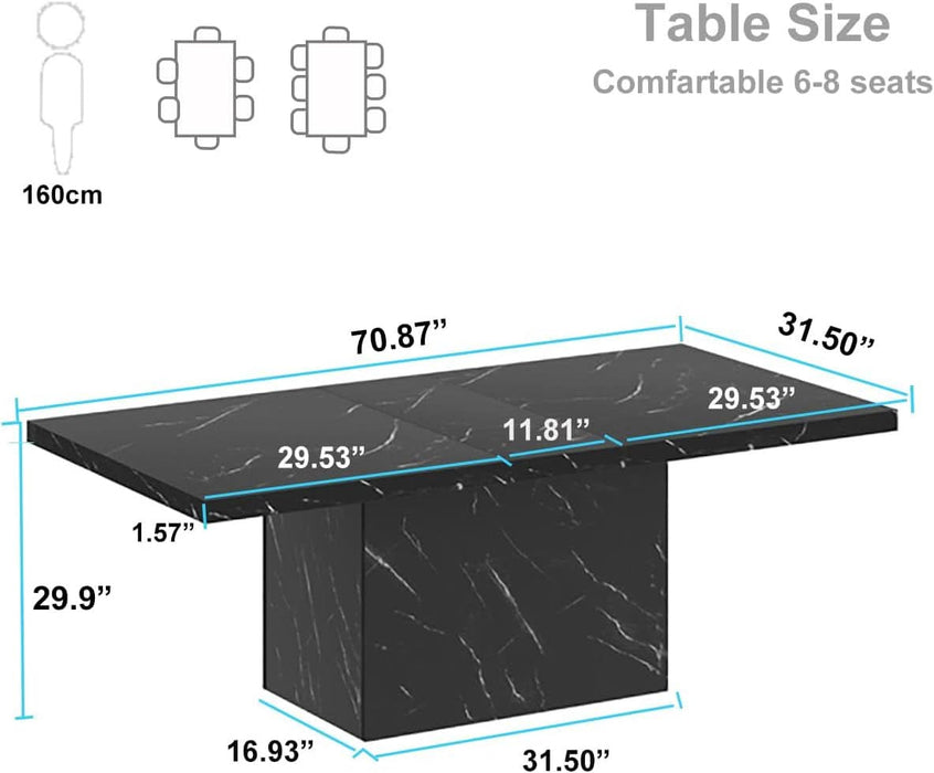 71" Black Faux Marble Dining Table for 6-8, Rectangle Dining Room Table