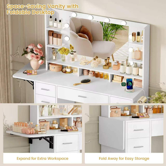 SnowWhite Vanity Desk With Foldable Extended Desktop