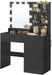 VASAGLE Kailyn Collection - Vanity Desk with Power Outlets and LED Lights, 35.4-Inch Wide Makeup Table with Mirror, Drawer and Cabinet, for Bedroom, Ink Black URDT128C01S