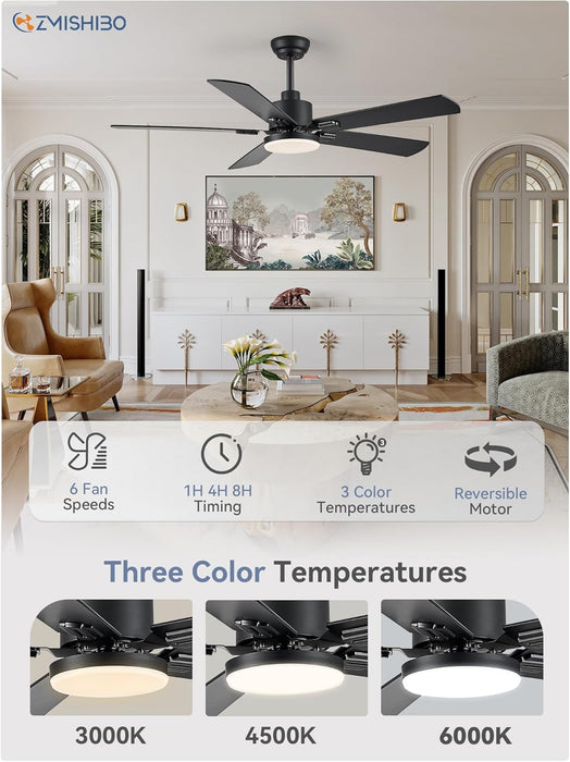 2 Pack 52" Ceiling Fans with Lights, Black Modern Ceiling Fan with Remote, Farmhouse Indoor Ceiling Fan with Dual Finish Blades, Quiet & Strong Motor, Bright LED Light.