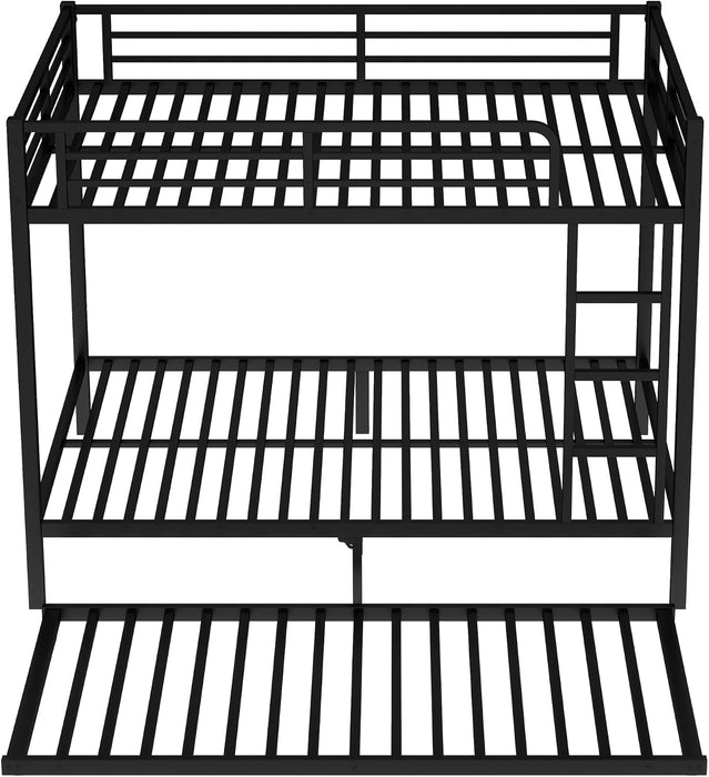 FullOverFull BunkBed ConstructionGrade HeavyDuty WithGuardrails Black Trundle