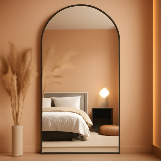 Full Length Mirror, 44"X72" Oversized Floor Mirror with Stand for Bedroom, Living Room Cloakroom, Black, Arch Style
