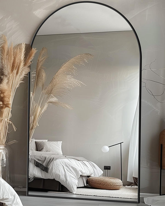 Full Length Mirror, 44"X72" Oversized Floor Mirror with Stand for Bedroom, Living Room Cloakroom, Black, Arch Style