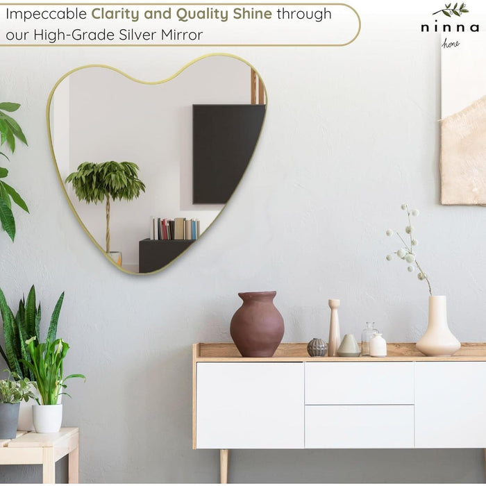 Elegant Irregular Heart Wall Mirror with Hand-Drawn Shape and Frameless Brass Edging - Modern Home Decor for Bedroom, Bathroom, Nursery, or Dorm Room - Large 26” X 26”