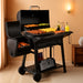 Barrel Charcoal Grill with Offset Smoker, 824 Sq. In. Cooking Area,Frame Tool Hooks, Bottom Shelf, Blow-Molded Wheels, Outdoor Charcoal Grill for Backyard Cooking, Black, CC1831S-SC