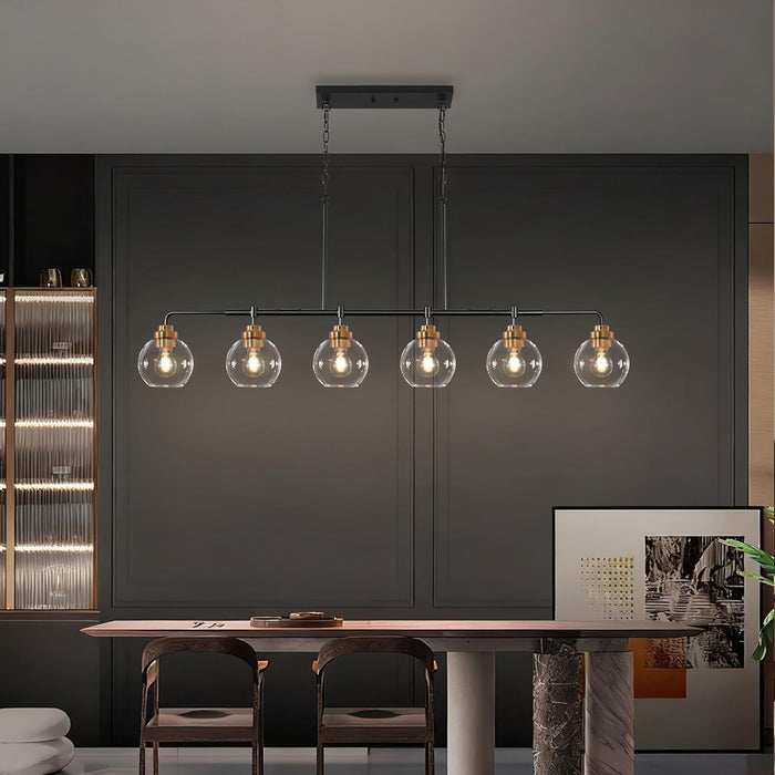 Black Gold Linear Chandelier Six Lights Illumination