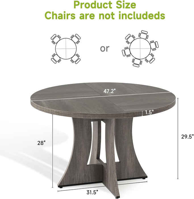 47.2 Inch round Dining Table for 4-6 People, Wood Kitchen Table for Dining Room Living Room, Small Circle Farmhouse Dinner Table for Restaurant Hotel, Grey (Only Table)