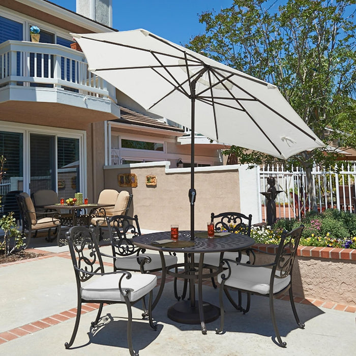9' round Aluminum Outdoor Deck, Pool or Patio Umbrella, Crank Lift, Auto Tilt, Bronze Pole, White Olefin