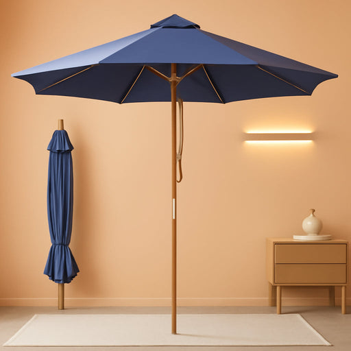 9FT/10FT Bamboo Patio Umbrella, UPF50+ Outdoor Table Umbrella