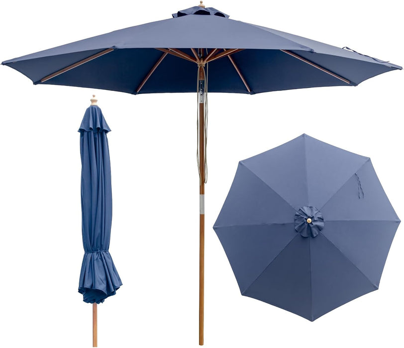 9FT/10FT Bamboo Patio Umbrella, UPF50+ Outdoor Table Umbrella