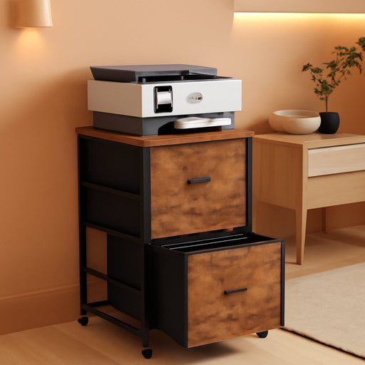 Mobile Printer Stand with 2 Drawers, File Cabinet for Home Office