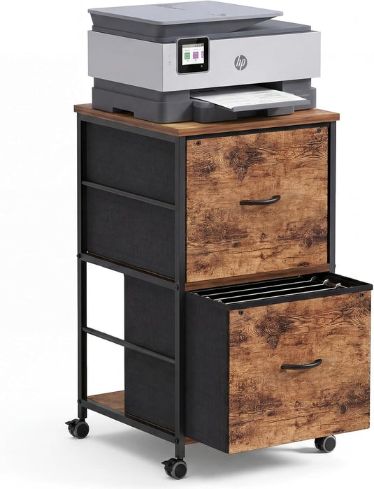 Mobile Printer Stand with 2 Drawers, File Cabinet for Home Office