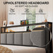 Full Size Bed Frame with LED Lights and Charging Station, Grey